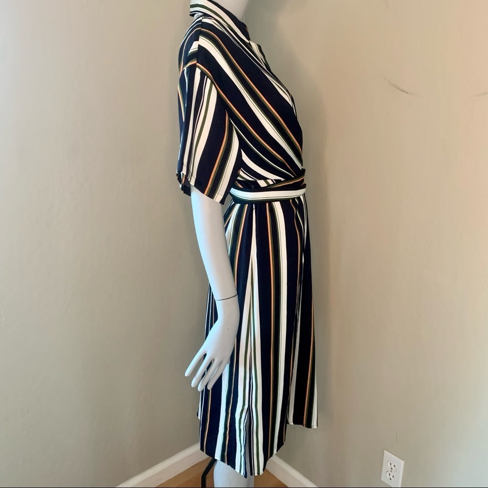 NWT STELAN Striped Faux Wrap Front Midi Dress Blue Short Sleeves Career Work MED - Picture 11 of 16